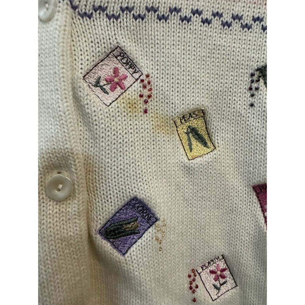 Vintage Nordstrom Garden Flowers Seeds Plants Cardigan Sweater Medium - Picture 2 of 7